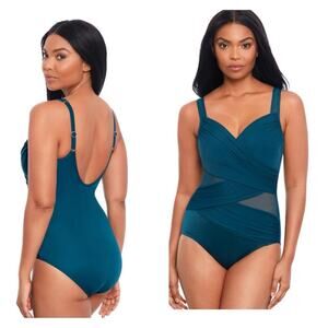 MIRACLESUIT NEW SENSATIONS MADERO  green sheer paneling underwire size 10